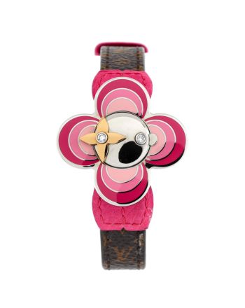 Vivienne Bijou Secret Tambour Quartz Watch Stainless Steel and Monogram Canvas with Leather, Enamel, Rose Gold and Diamonds 34